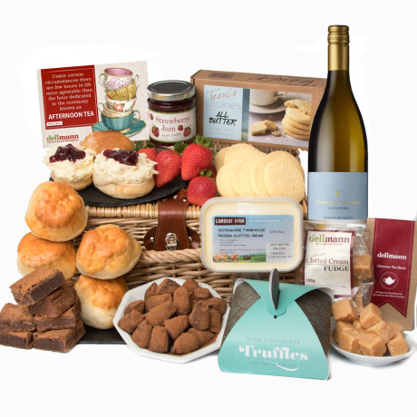 Luxury Cream Tea Feast Gift Hamper With Wine