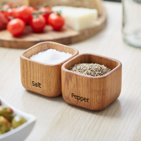 Personalised Solid Oak Pinch Pots - Salt and Pepper