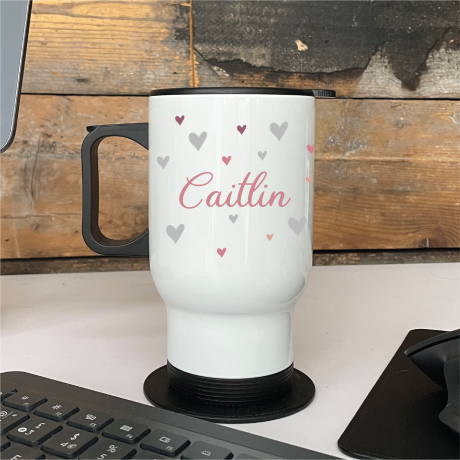 Personalised Scattered Heart Travel Coffee Cup