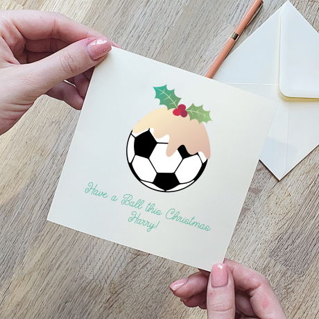 Personalised Christmas Pudding Football Christmas Card