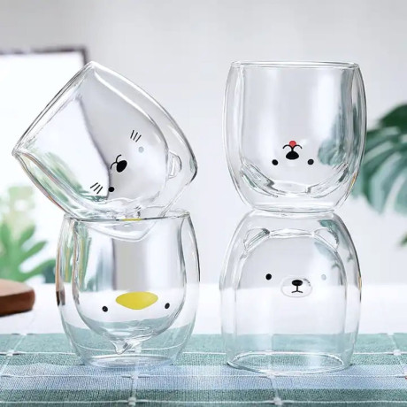 Cute Animal Double Walled Drinking Glass
