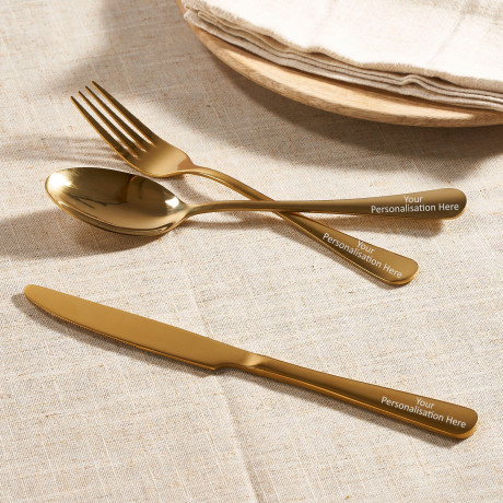Personalised Stainless Steel Gold 3-Piece Cutlery Set