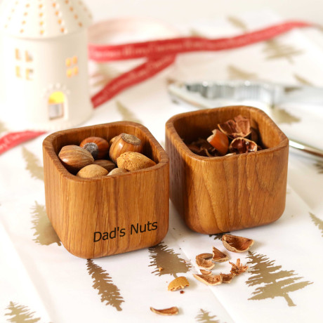 Personalised Christmas Treats or Nuts Bowl in Solid Oak