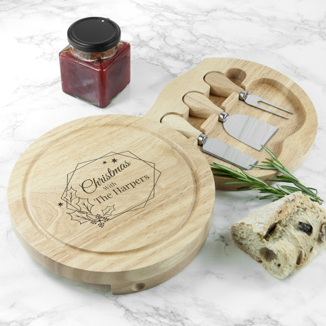 Personalised Classic Christmas Holly Cheese Board Set