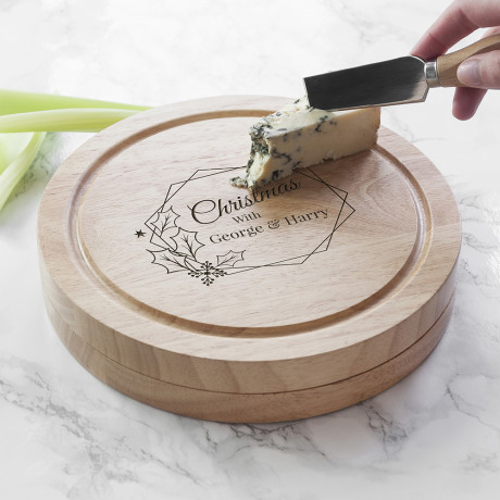 Personalised Classic Christmas Holly Cheese Board Set