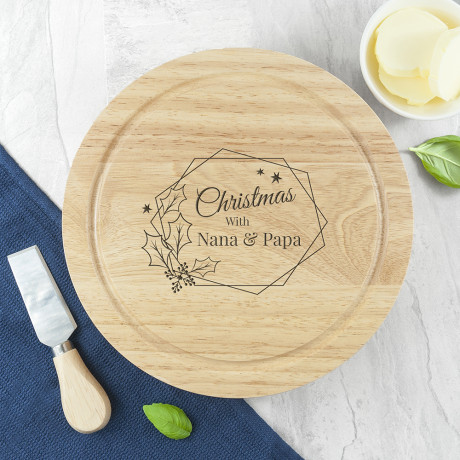 Personalised Classic Christmas Holly Cheese Board Set