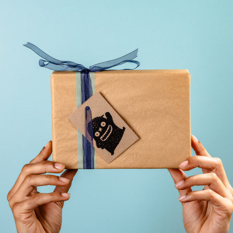 Gift Wrap with Monster Tag - Belgian Chocolates Delivered by Post