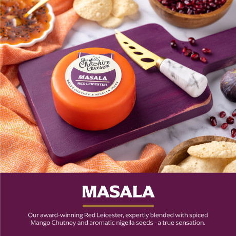 Masala - Spiced Mango Chutney & Nigella Seeds Red Leicester Cheese - Waxed Truckle 200g