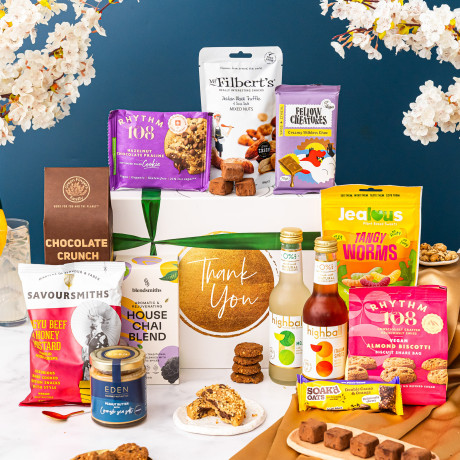 Thank You Gourmet Food Hamper, Vegan, Gluten-Free &amp; Personalised Gift, Optional Prosecco, Gin or Mocktails (Non-Alcoholic)