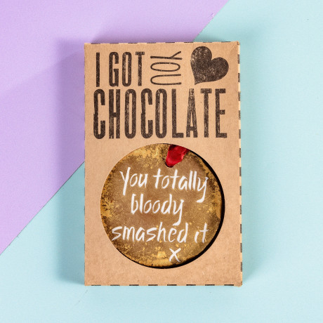 Congratulations Belgian chocolate gold medal shown in it's 'I got you chocolate' presentation box
