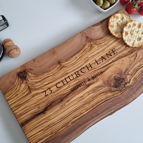Engraved Olive Wood Serving Board | Congratulations on your New Home Gift | Personalised Cheese Board | Perfect Housewarming Gift Ideas