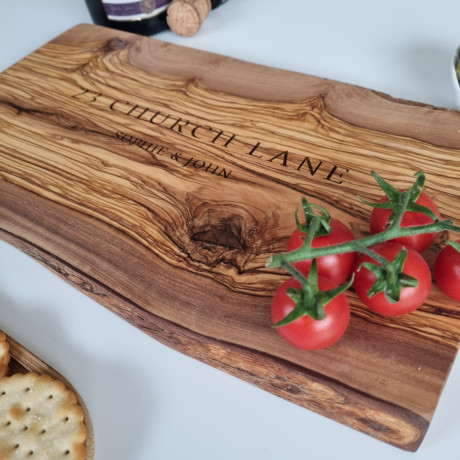 Engraved Olive Wood Serving Board | Congratulations on your New Home Gift | Personalised Cheese Board | Perfect Housewarming Gift Ideas