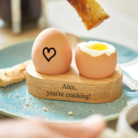 Personalised Engraved Solid Oak Double Egg Cup Personalised Engraved Solid Oak Double Egg Cup