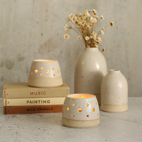 Hand Thrown Ceramic Mini Lantern Tealight Holder - Stone Series