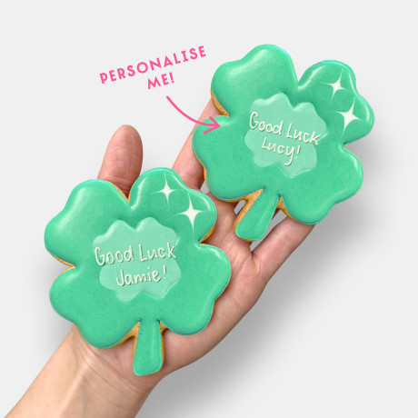 Personalised Good Luck Clover Letterbox Iced Cookie
