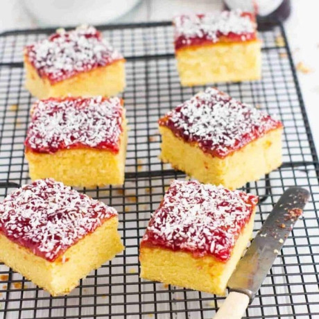 Homemade Jam & Coconut Cake - Vegan & Dairy Traybake Options