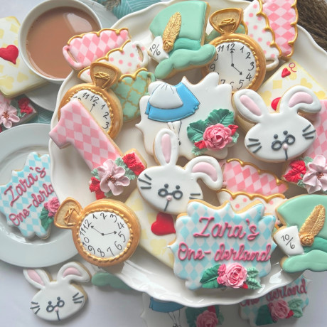 Alice In Wonderland Themed Iced Biscuits. Set Of 16