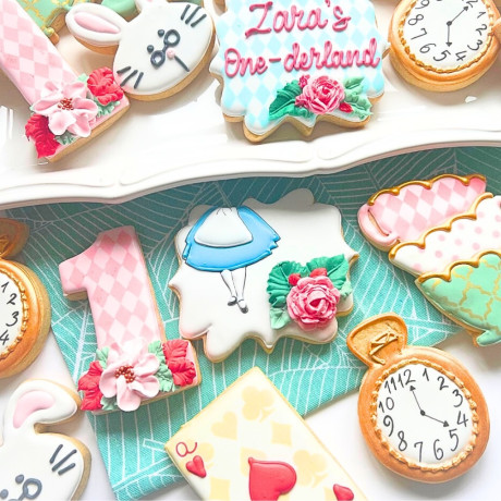 Alice In Wonderland Themed Iced Biscuits. Set Of 16