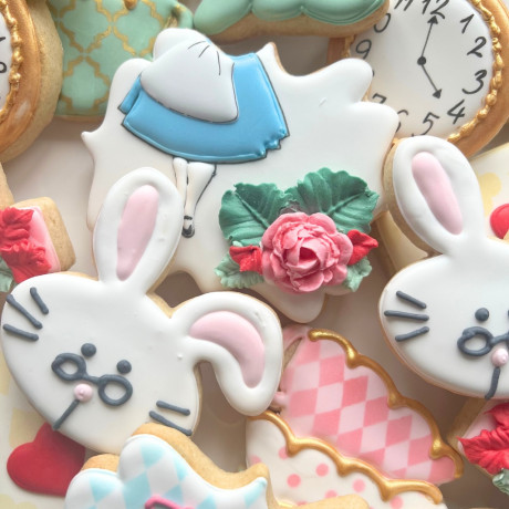 Alice In Wonderland Themed Iced Biscuits. Set Of 16