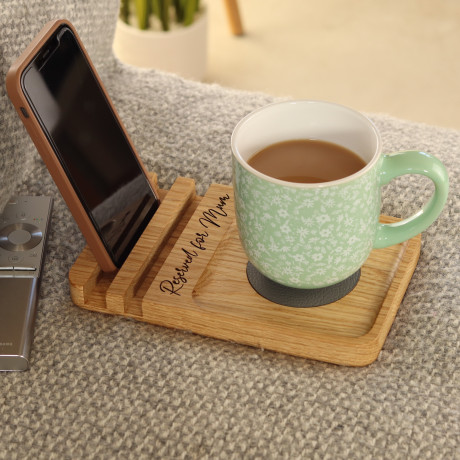 Personalised Oak Sofa Coaster & Phone Stand