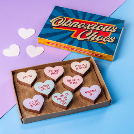 Bagstock & Bumble’s Menopause Obnoxious Chocs in their ready-to-gift box, sitting pretty beside bright, retro-style packaging. Packed with punchy jokes and premium Belgian chocolate – the perfect pick-me-up present.