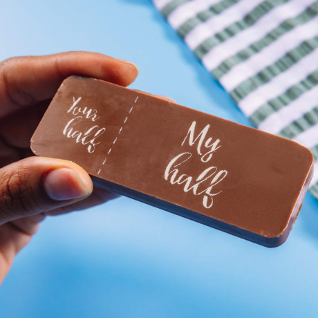 A small 'Your half/My half' bar with built-in portion control.