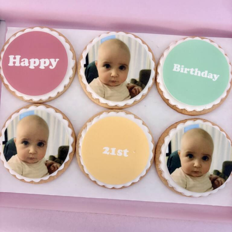 Personalised Milestone Birthday Biscuits – Edible Photo Gift Box of 6 – For 21st, 30th, 40th, 50th, 60th and More