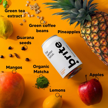 Brite Natural Energy Focus Pineapple Mango - 24 x 330ml Drink