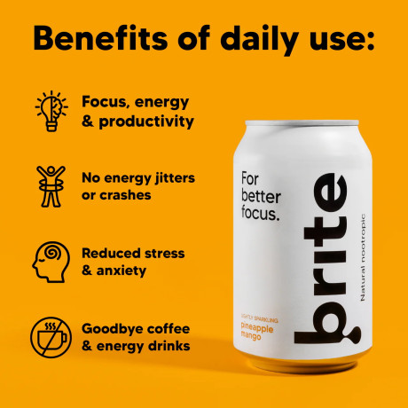 Brite Natural Energy Focus Pineapple Mango - 24 x 330ml Drink