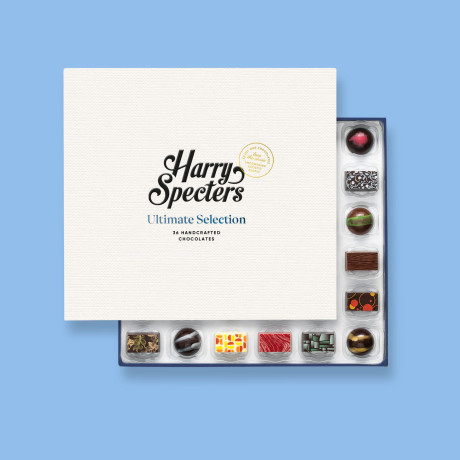 A box of premium chocolates in luxury Harry Specters packaging