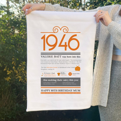 80th birthday gift tea towel