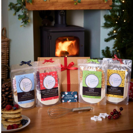 Christmas Pancake Lovers' Gift Hamper with 4 Gourmet Pancake Mixes and Metal Whisk