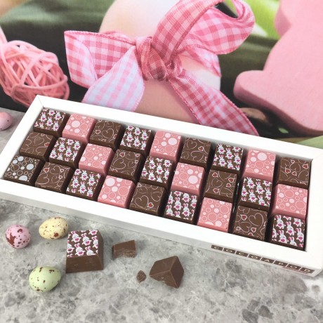 Cocoapod chocolate mosaic Easter rabbits hearts strawberry milk gift